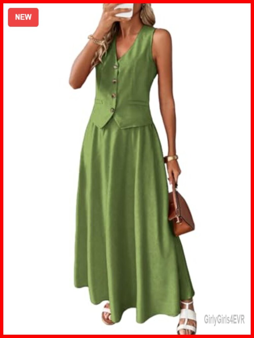 Linen Blend 2 Piece Set Sleeveless Vest Top & Flowy Maxi Skirt Summer Outfit